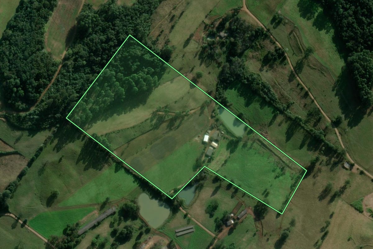 Imagem de satélite do imóvel rural em Lajeado Grande (SC), com o contorno declarado no CAR desenhado por cima.
