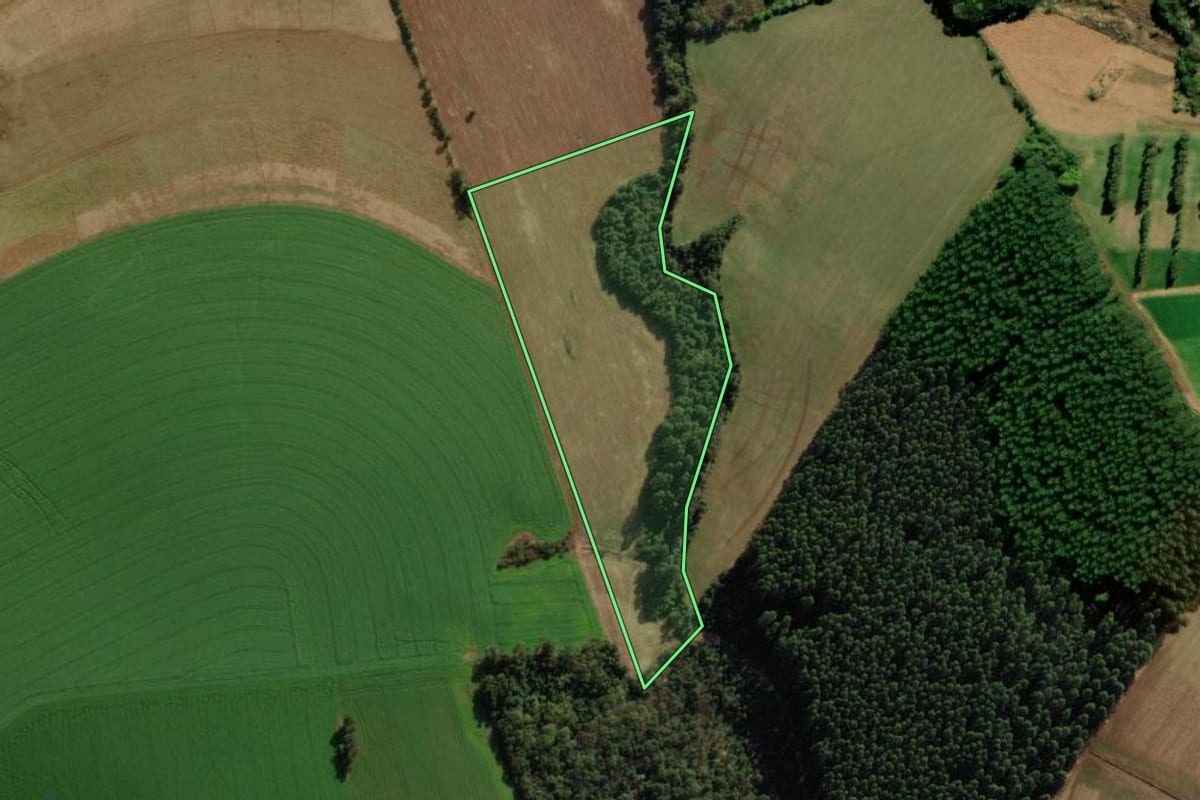 Imagem de satélite do imóvel rural em Lajeado Grande (SC), com o contorno declarado no CAR desenhado por cima.