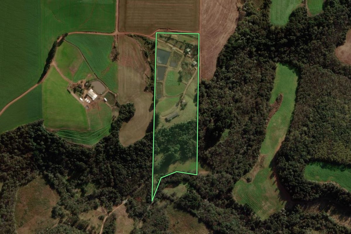 Imagem de satélite do imóvel rural em Lajeado Grande (SC), com o contorno declarado no CAR desenhado por cima.