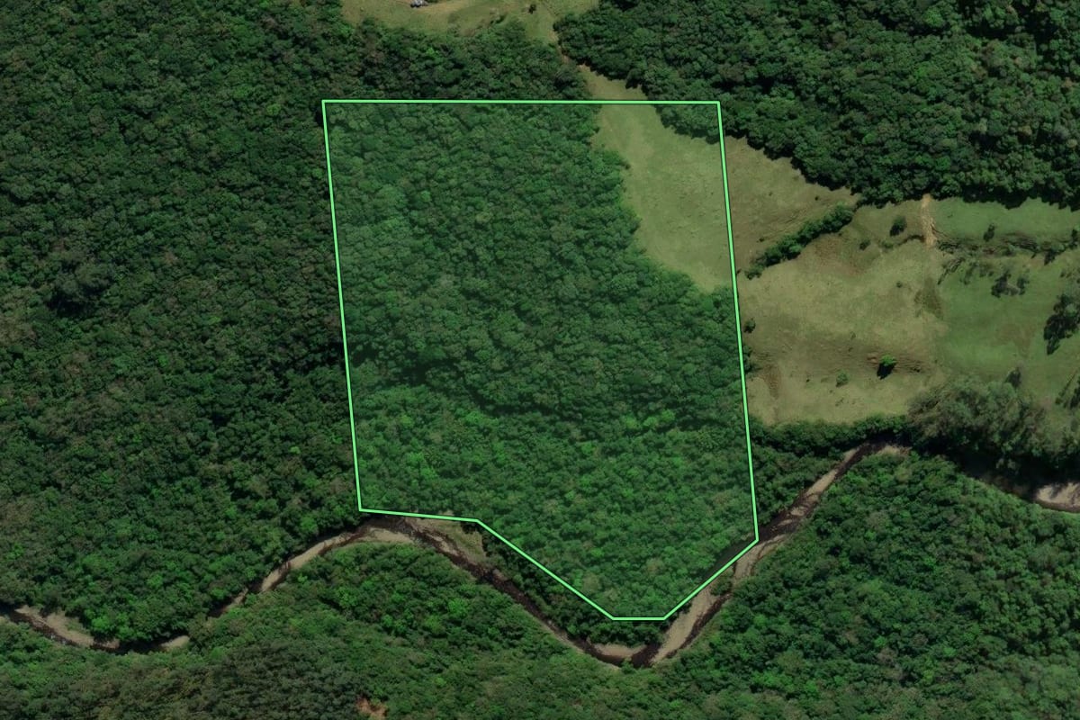 Imagem de satélite do imóvel rural em Lauro Müller (SC), com o contorno declarado no CAR desenhado por cima.