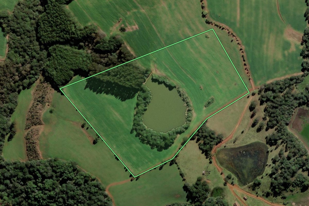 Imagem de satélite do imóvel rural em Lebon Régis (SC), com o contorno declarado no CAR desenhado por cima.