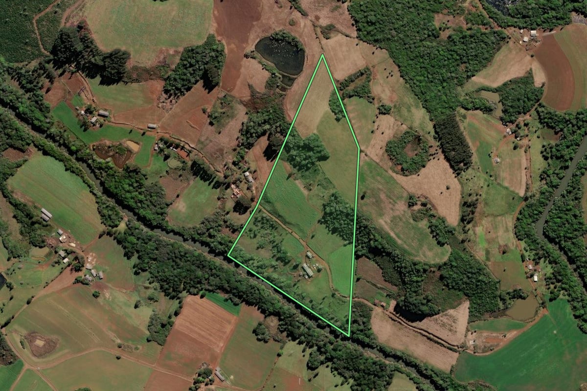 Imagem de satélite do imóvel rural em Lebon Régis (SC), com o contorno declarado no CAR desenhado por cima.