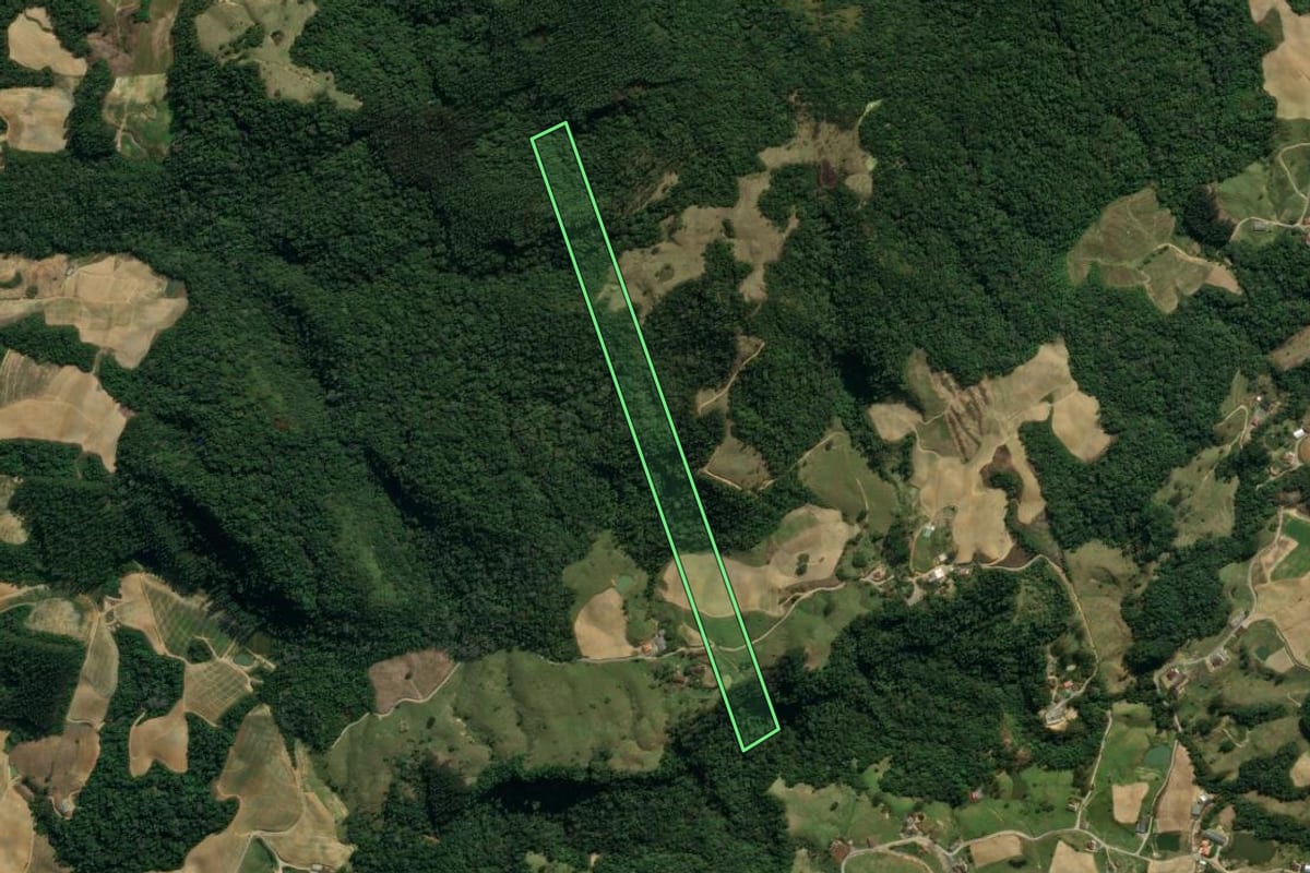 Imagem de satélite do imóvel rural em Leoberto Leal (SC), com o contorno declarado no CAR desenhado por cima.