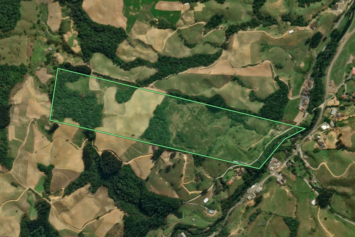 Imagem de satélite do imóvel rural em Leoberto Leal (SC), com o contorno declarado no CAR desenhado por cima.