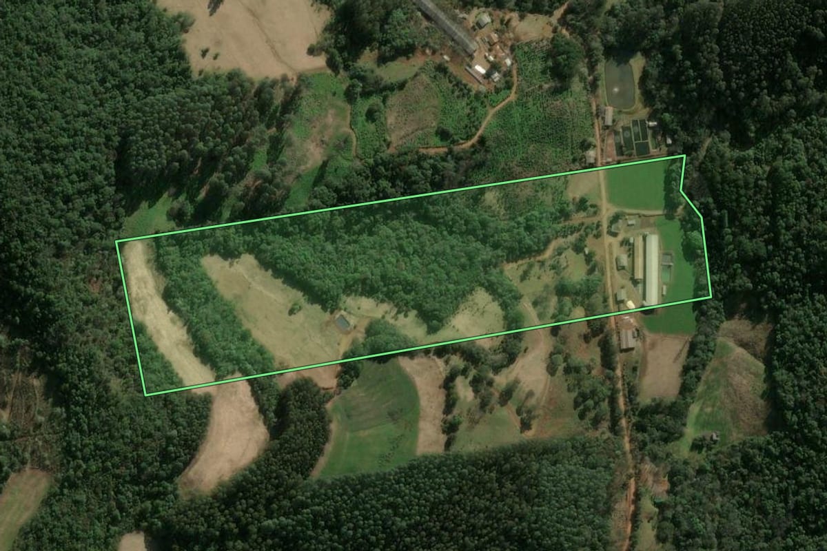 Imagem de satélite do imóvel rural em Lindóia do Sul (SC), com o contorno declarado no CAR desenhado por cima.