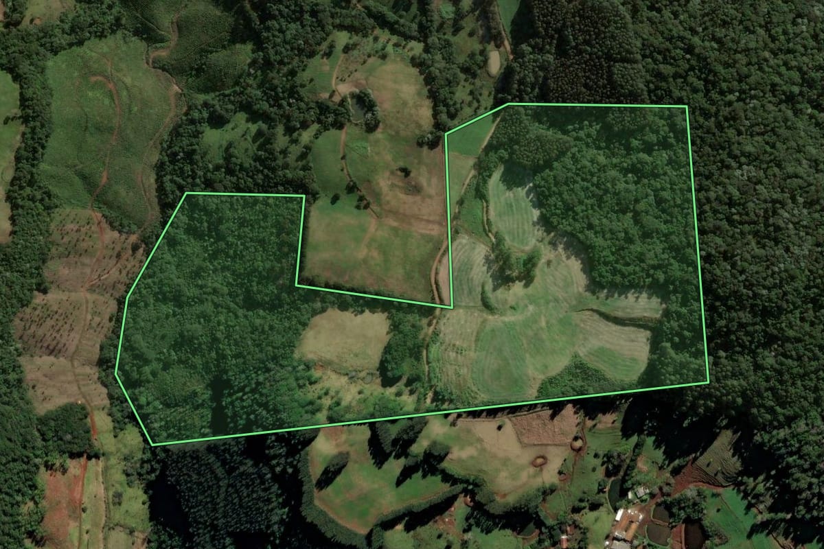 Imagem de satélite do imóvel rural em Lindóia do Sul (SC), com o contorno declarado no CAR desenhado por cima.
