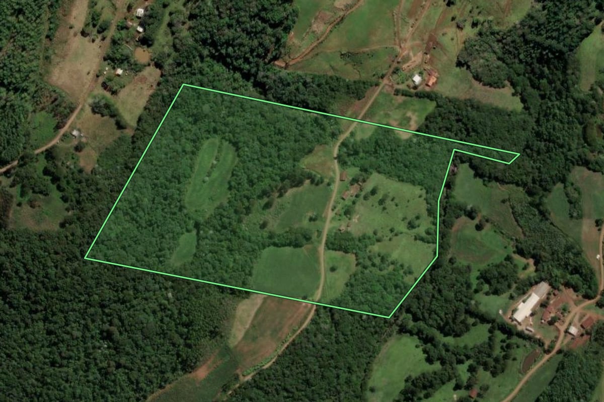 Imagem de satélite do imóvel rural em Lindóia do Sul (SC), com o contorno declarado no CAR desenhado por cima.