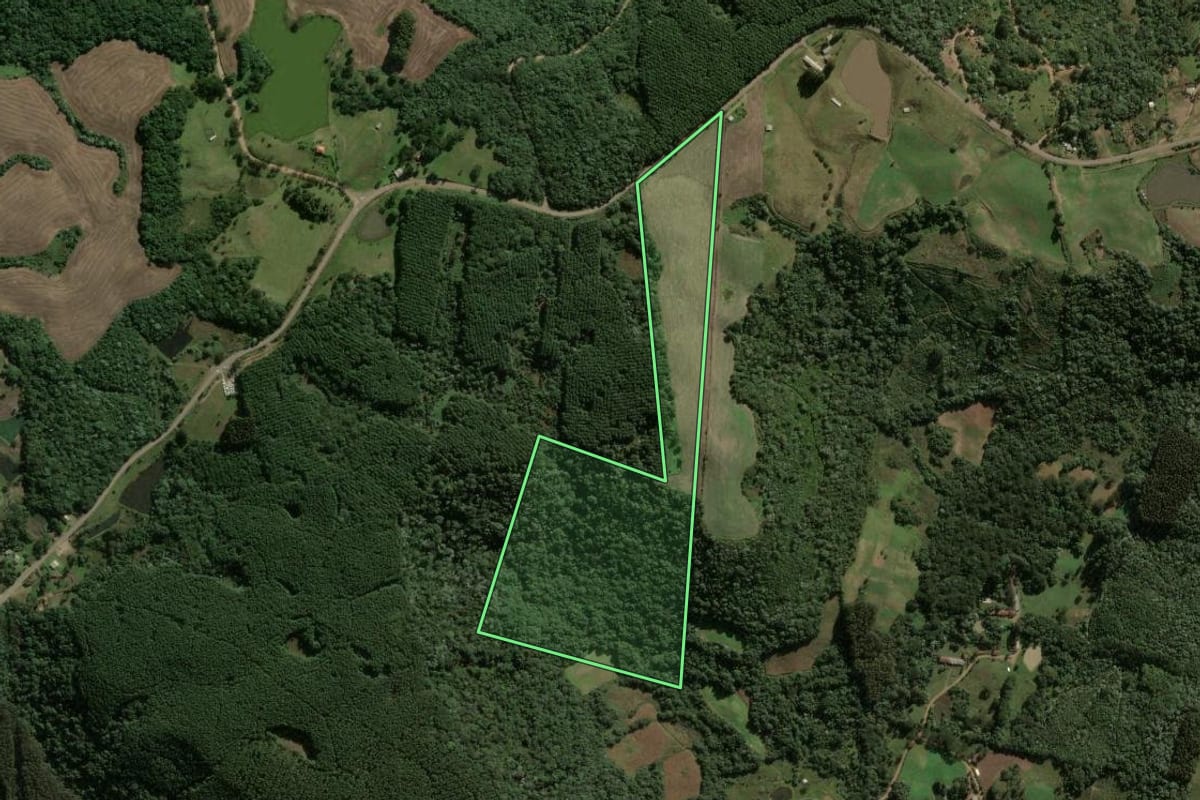 Imagem de satélite do imóvel rural em Lindóia do Sul (SC), com o contorno declarado no CAR desenhado por cima.