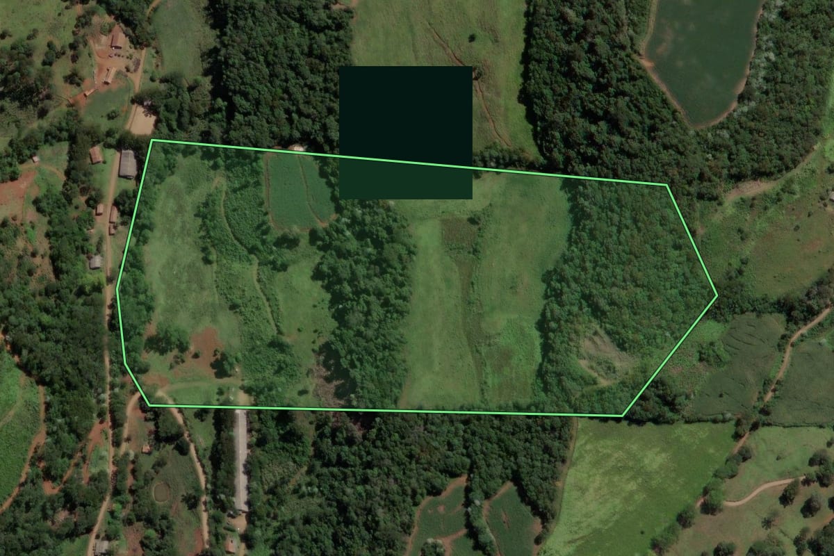 Imagem de satélite do imóvel rural em Lindóia do Sul (SC), com o contorno declarado no CAR desenhado por cima.