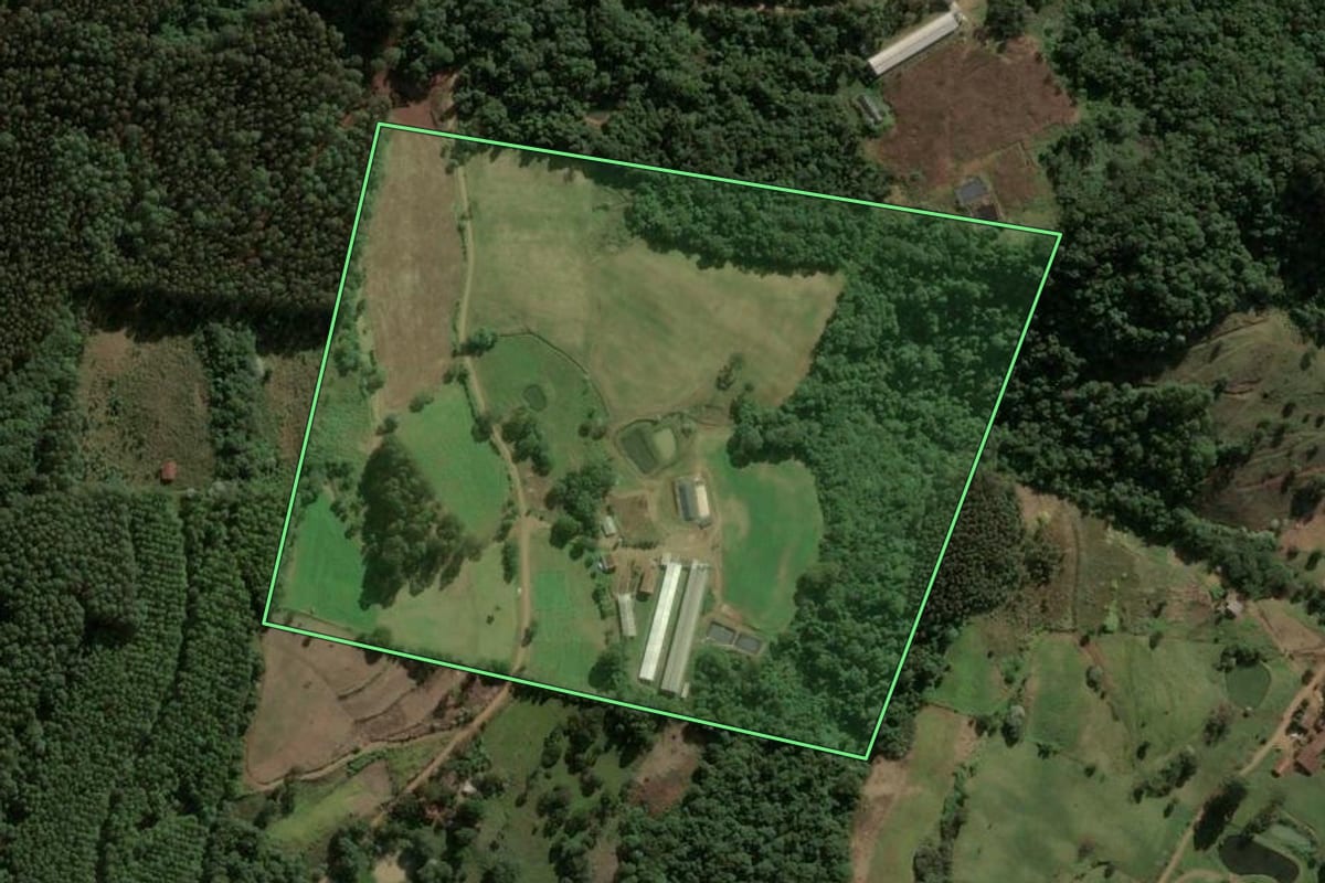 Imagem de satélite do imóvel rural em Lindóia do Sul (SC), com o contorno declarado no CAR desenhado por cima.