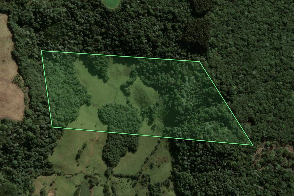 Imagem de satélite do imóvel rural em Lindóia do Sul (SC), com o contorno declarado no CAR desenhado por cima.