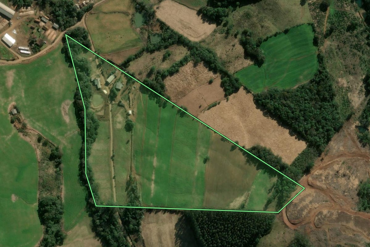Imagem de satélite do imóvel rural em Lindóia do Sul (SC), com o contorno declarado no CAR desenhado por cima.