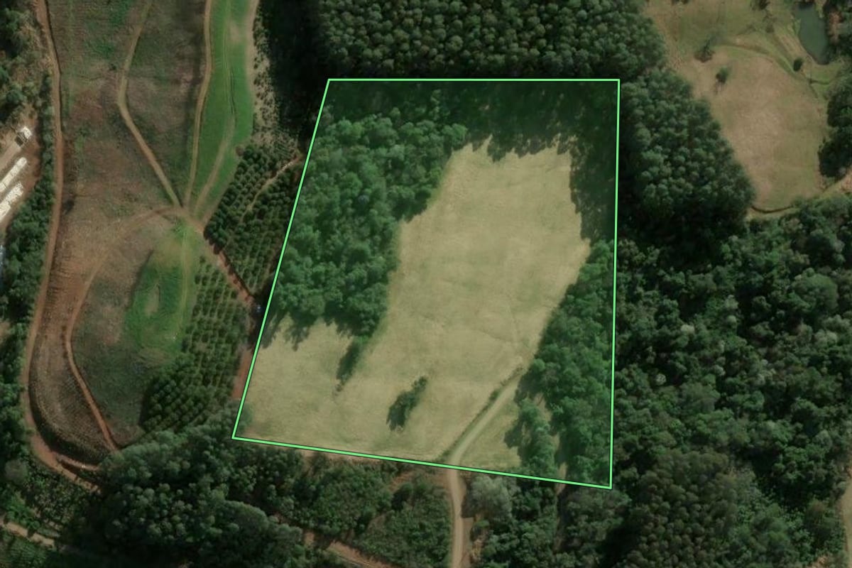 Imagem de satélite do imóvel rural em Lindóia do Sul (SC), com o contorno declarado no CAR desenhado por cima.