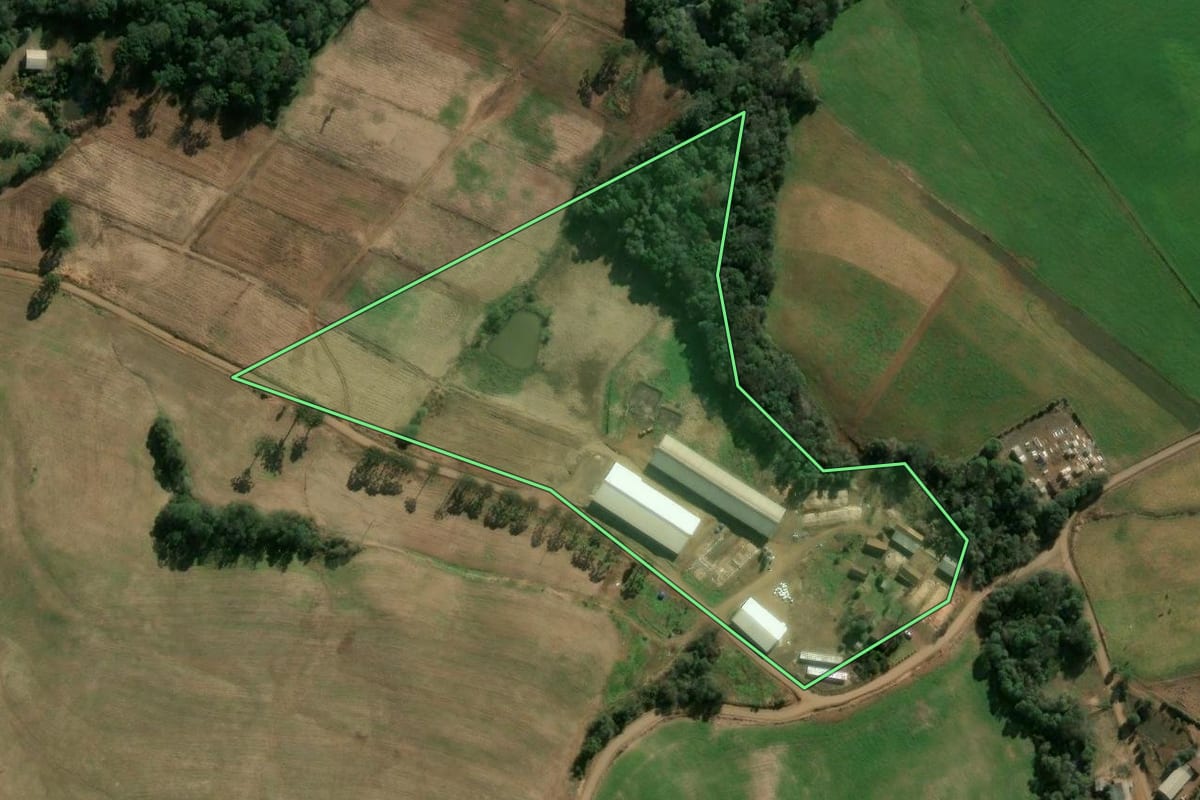 Imagem de satélite do imóvel rural em Lindóia do Sul (SC), com o contorno declarado no CAR desenhado por cima.