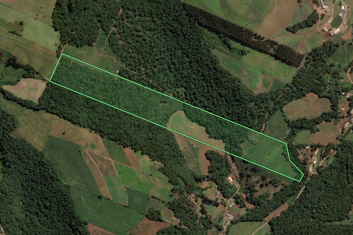 Imagem de satélite do imóvel rural em Lindóia do Sul (SC), com o contorno declarado no CAR desenhado por cima.