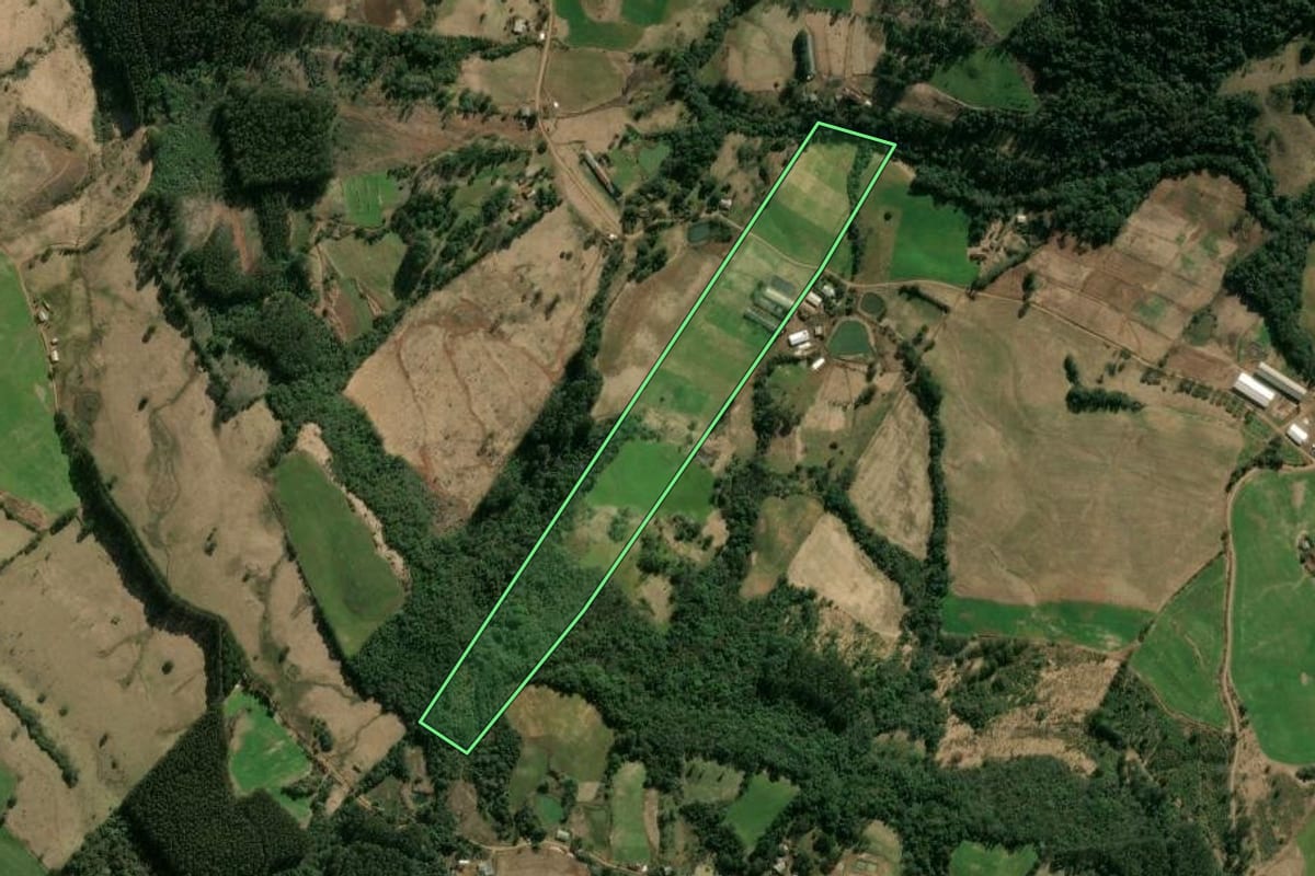 Imagem de satélite do imóvel rural em Lindóia do Sul (SC), com o contorno declarado no CAR desenhado por cima.