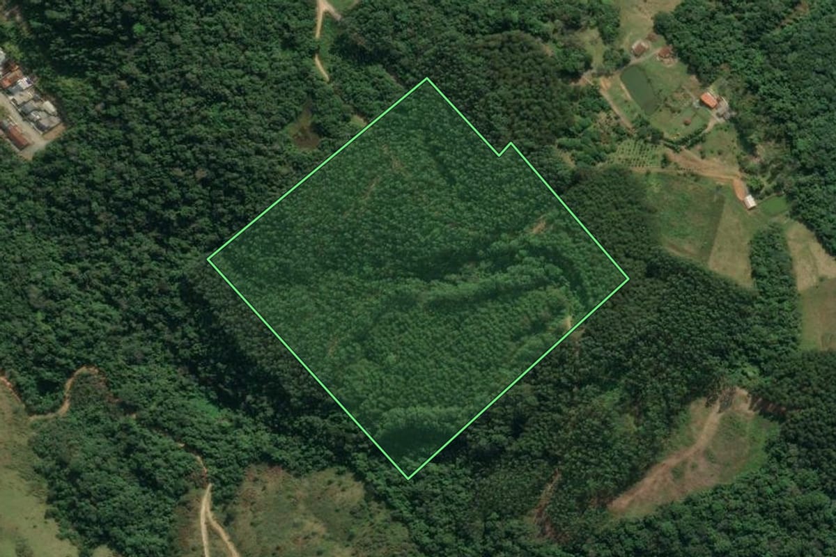 Imagem de satélite do imóvel rural em Lontras (SC), com o contorno declarado no CAR desenhado por cima.