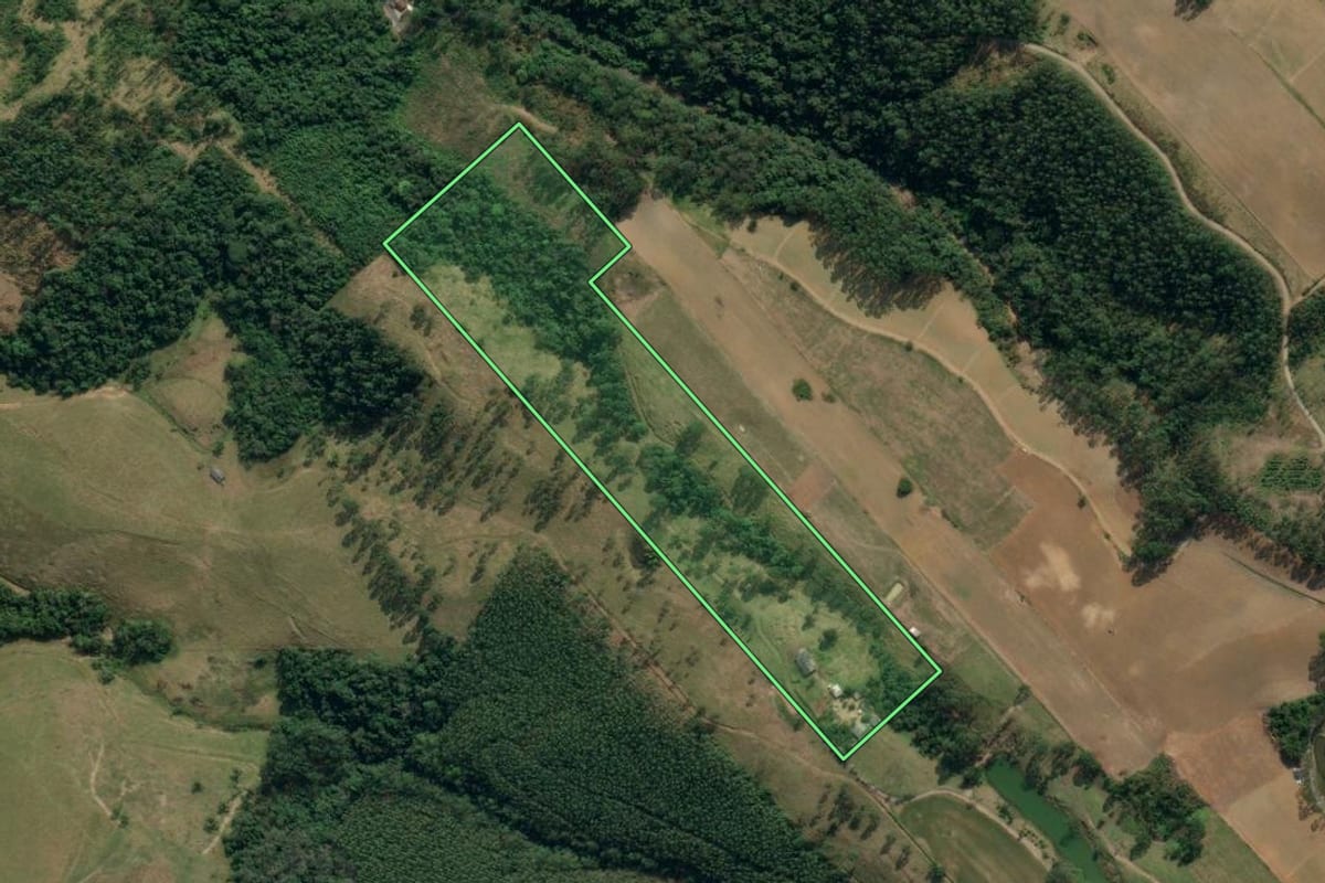 Imagem de satélite do imóvel rural em Lontras (SC), com o contorno declarado no CAR desenhado por cima.