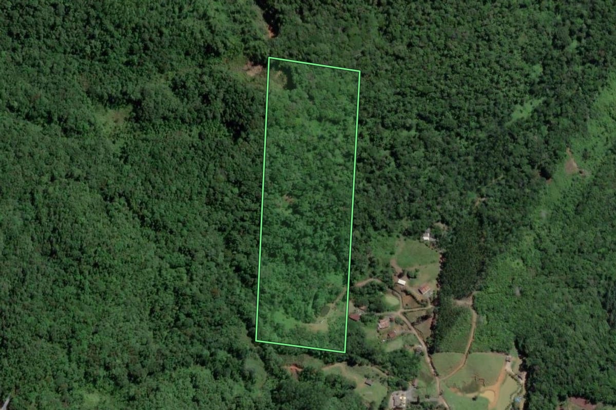 Imagem de satélite do imóvel rural em Luiz Alves (SC), com o contorno declarado no CAR desenhado por cima.