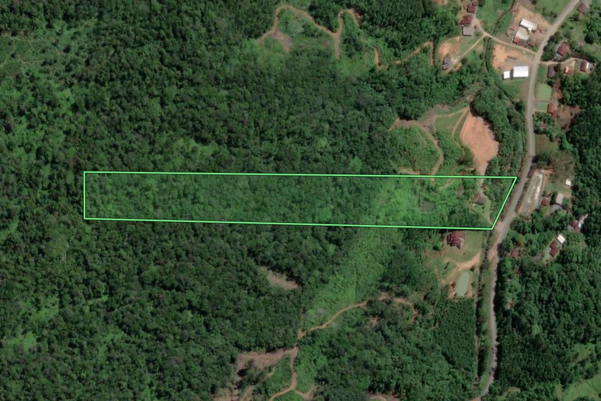 Imagem de satélite do imóvel rural em Luiz Alves (SC), com o contorno declarado no CAR desenhado por cima.