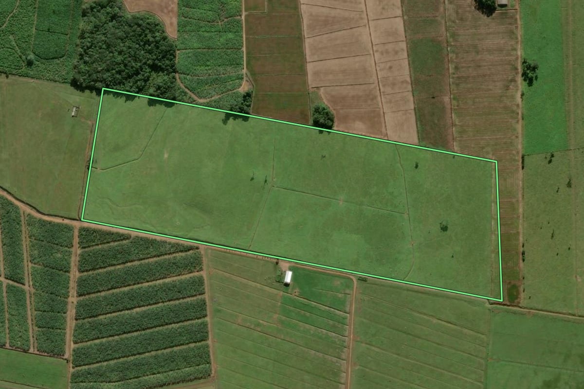 Imagem de satélite do imóvel rural em Luiz Alves (SC), com o contorno declarado no CAR desenhado por cima.