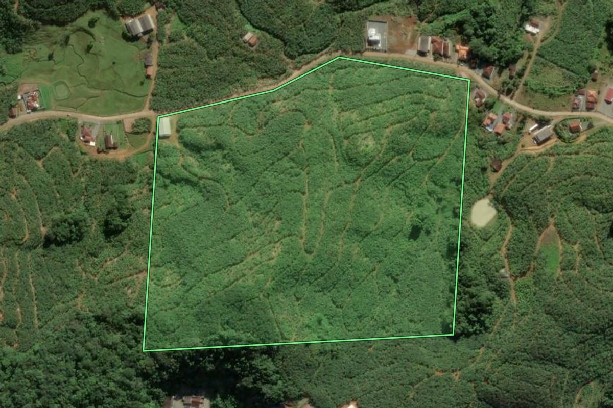 Imagem de satélite do imóvel rural em Luiz Alves (SC), com o contorno declarado no CAR desenhado por cima.