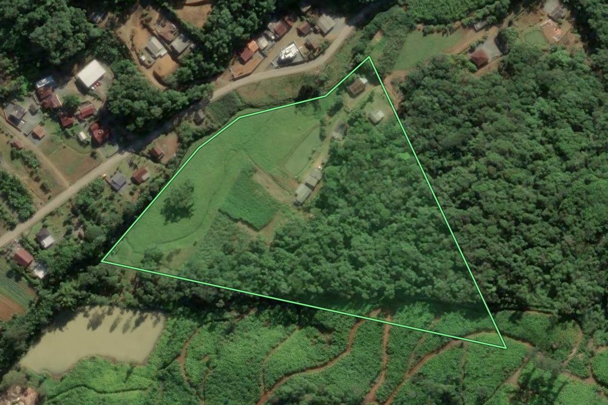 Imagem de satélite do imóvel rural em Luiz Alves (SC), com o contorno declarado no CAR desenhado por cima.