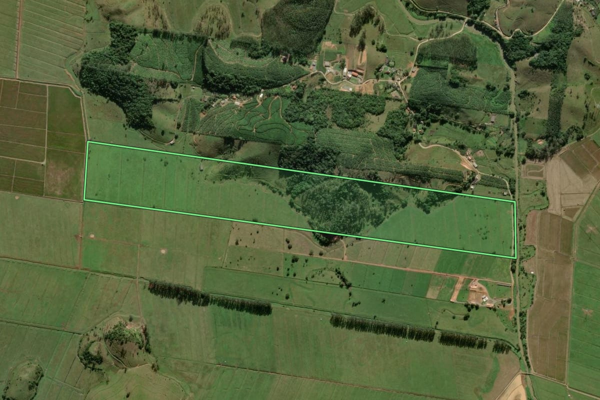 Imagem de satélite do imóvel rural em Luiz Alves (SC), com o contorno declarado no CAR desenhado por cima.