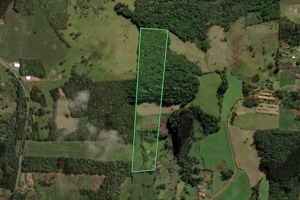 Imagem de satélite do imóvel rural em Luzerna (SC), com o contorno declarado no CAR desenhado por cima.