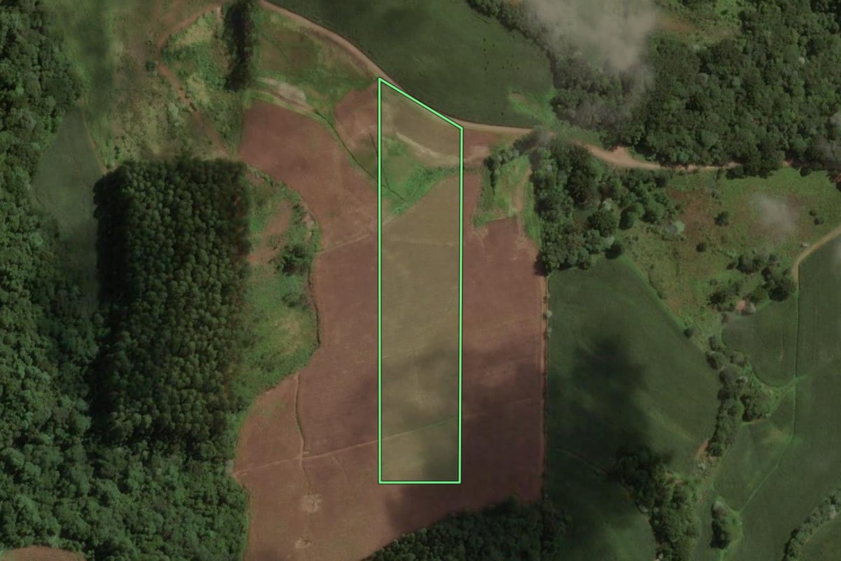 Imagem de satélite do imóvel rural em Luzerna (SC), com o contorno declarado no CAR desenhado por cima.