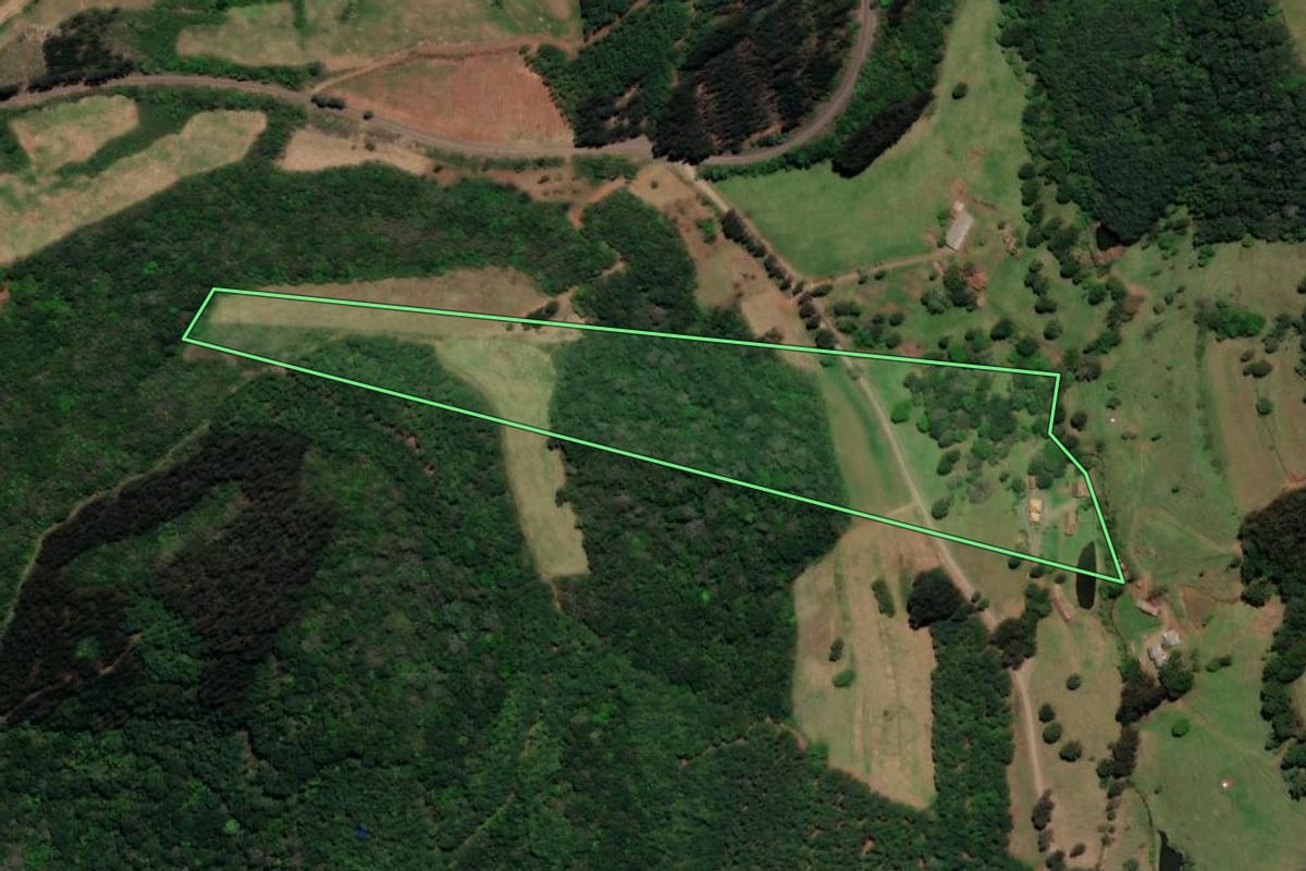 Imagem de satélite do imóvel rural em Macieira (SC), com o contorno declarado no CAR desenhado por cima.