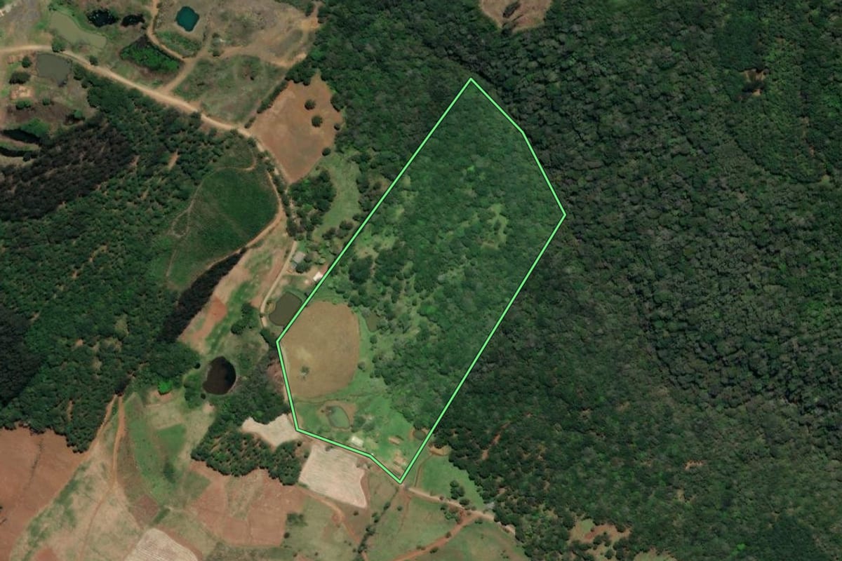 Imagem de satélite do imóvel rural em Macieira (SC), com o contorno declarado no CAR desenhado por cima.