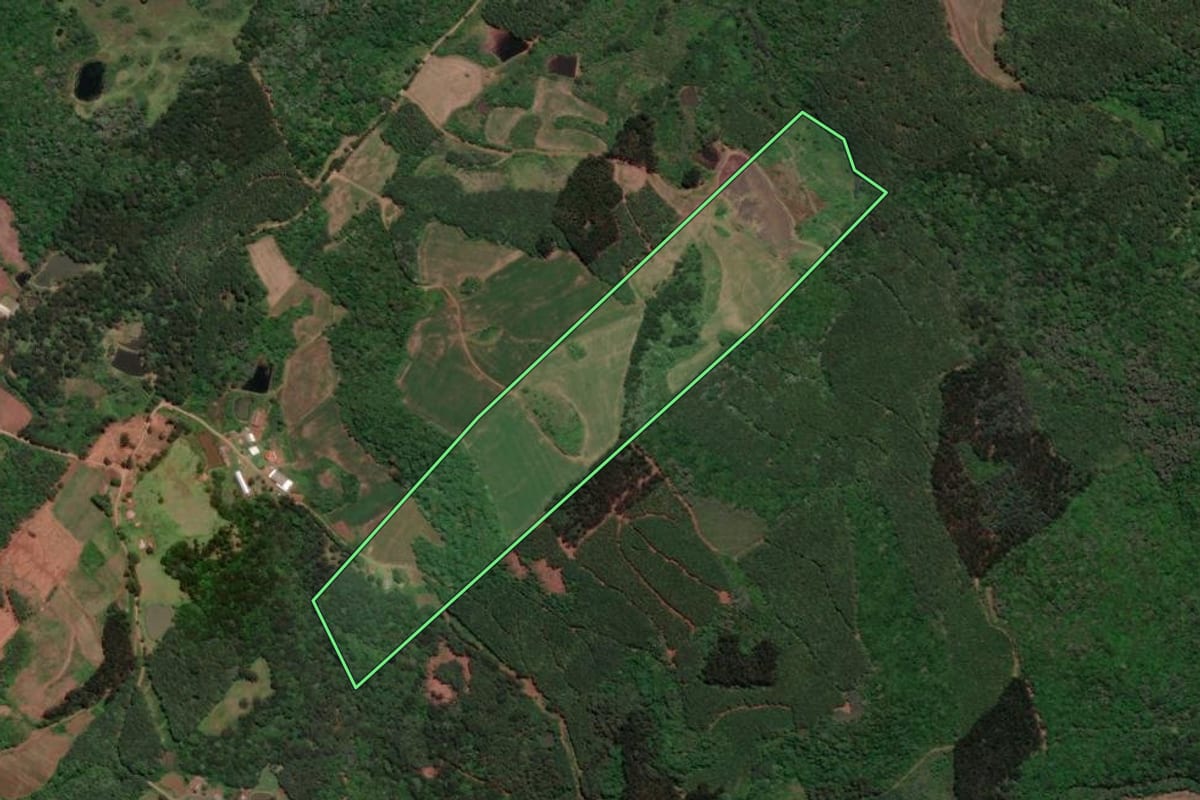 Imagem de satélite do imóvel rural em Macieira (SC), com o contorno declarado no CAR desenhado por cima.