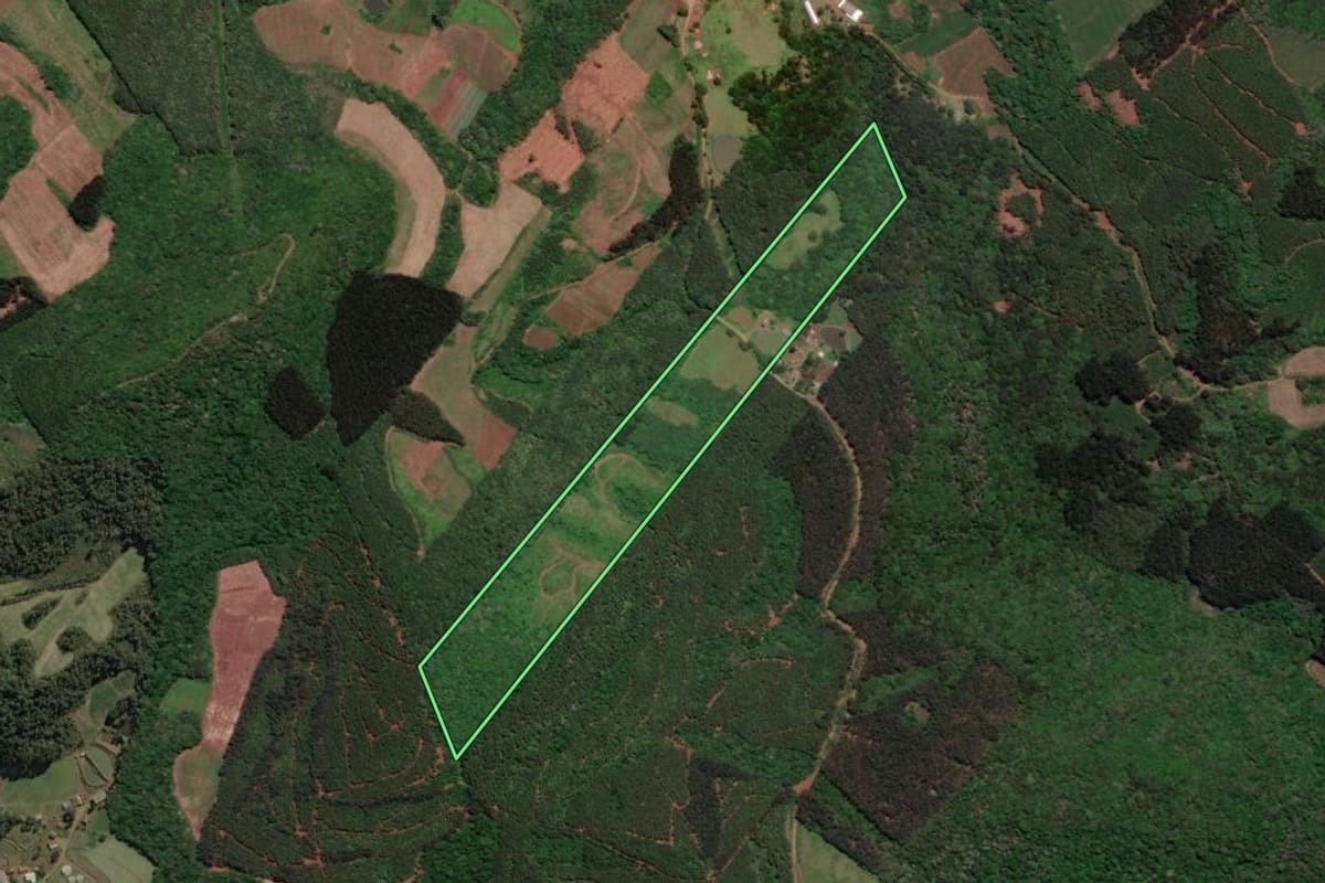 Imagem de satélite do imóvel rural em Macieira (SC), com o contorno declarado no CAR desenhado por cima.