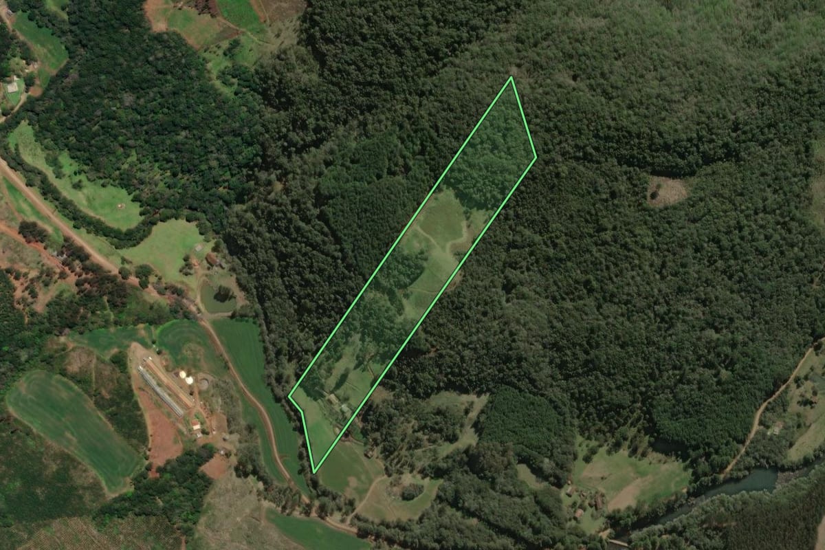 Imagem de satélite do imóvel rural em Macieira (SC), com o contorno declarado no CAR desenhado por cima.