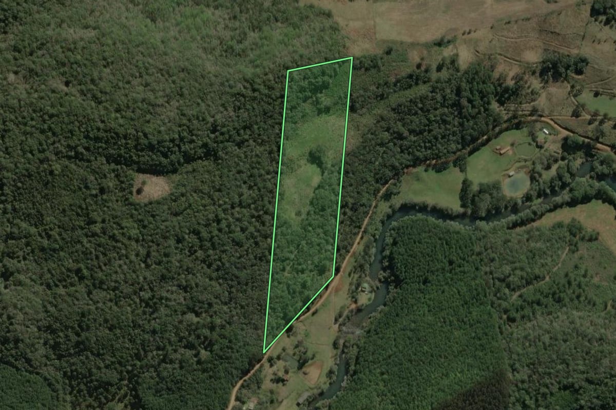 Imagem de satélite do imóvel rural em Macieira (SC), com o contorno declarado no CAR desenhado por cima.