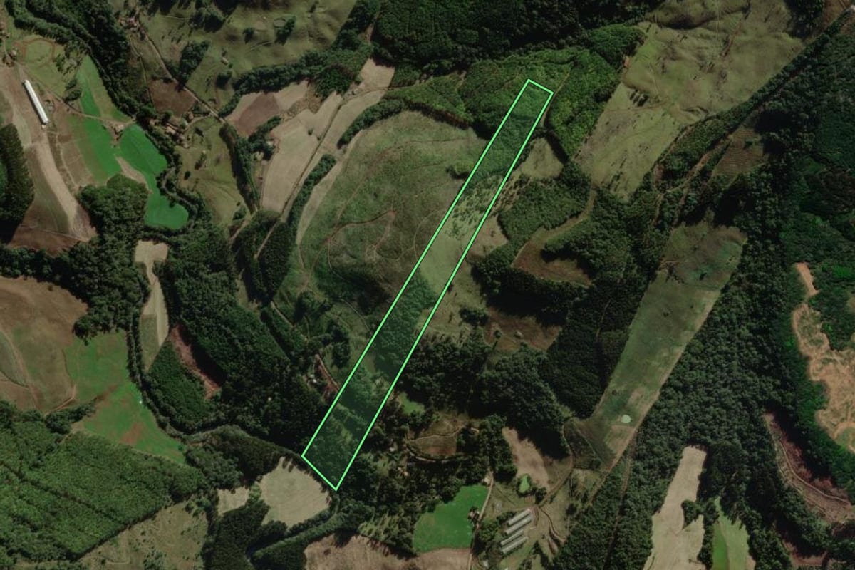 Imagem de satélite do imóvel rural em Macieira (SC), com o contorno declarado no CAR desenhado por cima.