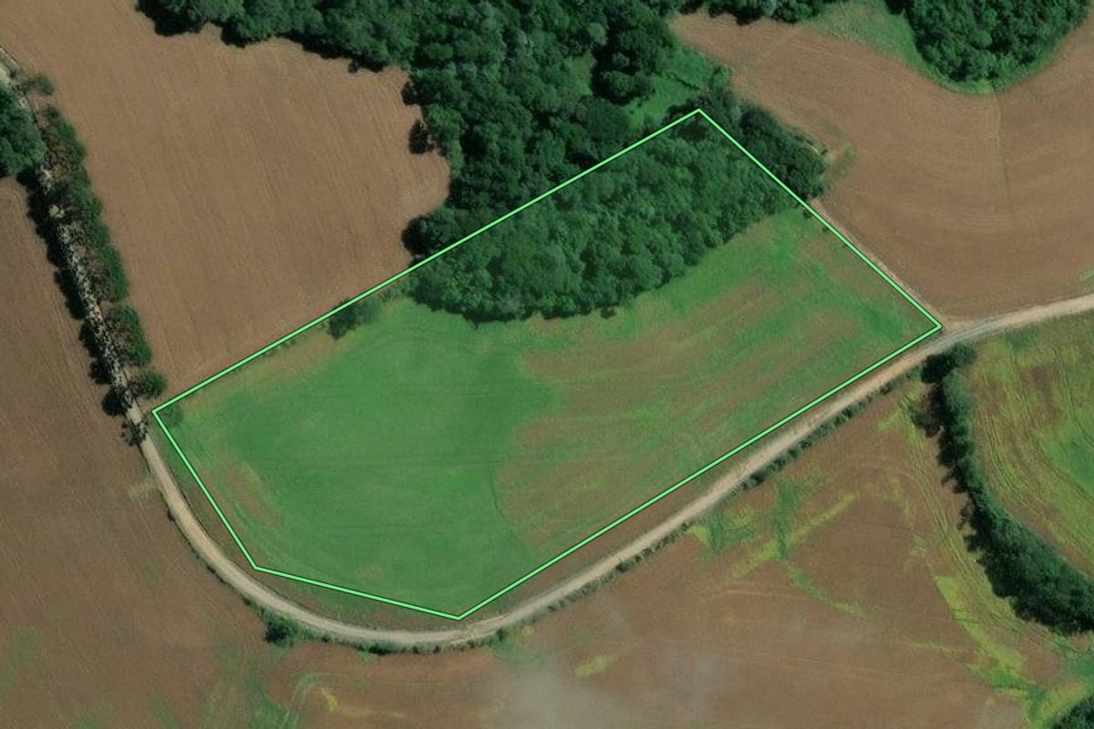 Imagem de satélite do imóvel rural em Mafra (SC), com o contorno declarado no CAR desenhado por cima.