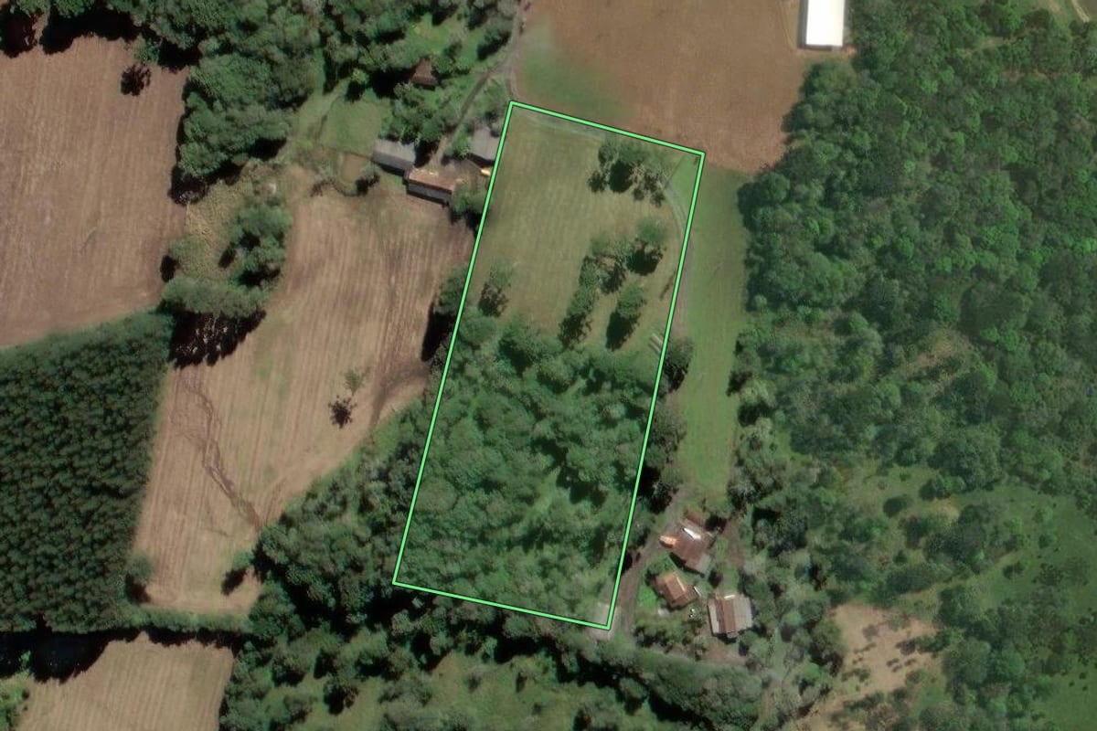 Imagem de satélite do imóvel rural em Mafra (SC), com o contorno declarado no CAR desenhado por cima.