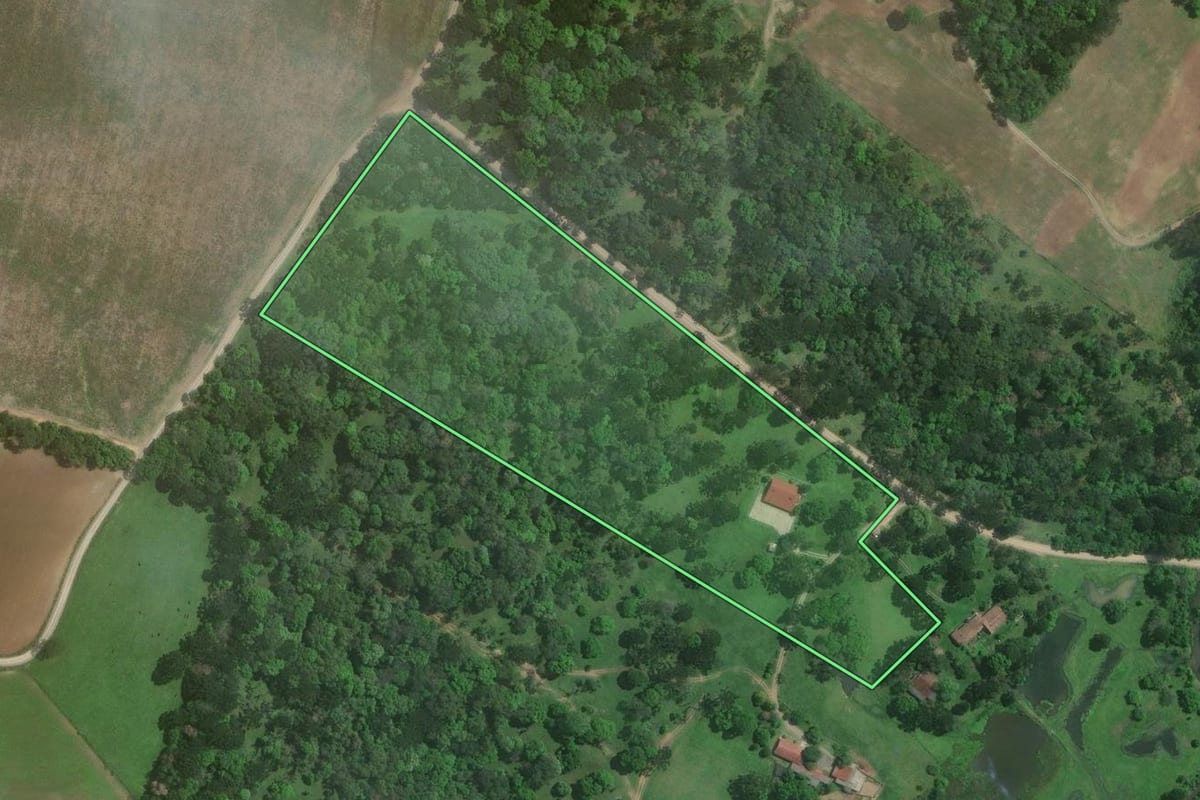 Imagem de satélite do imóvel rural em Mafra (SC), com o contorno declarado no CAR desenhado por cima.