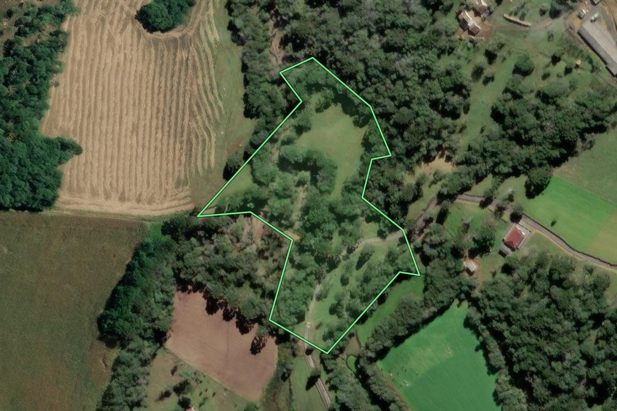 Imagem de satélite do imóvel rural em Mafra (SC), com o contorno declarado no CAR desenhado por cima.