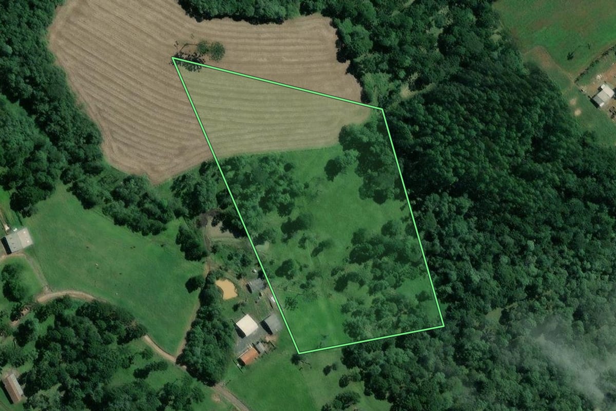 Imagem de satélite do imóvel rural em Mafra (SC), com o contorno declarado no CAR desenhado por cima.