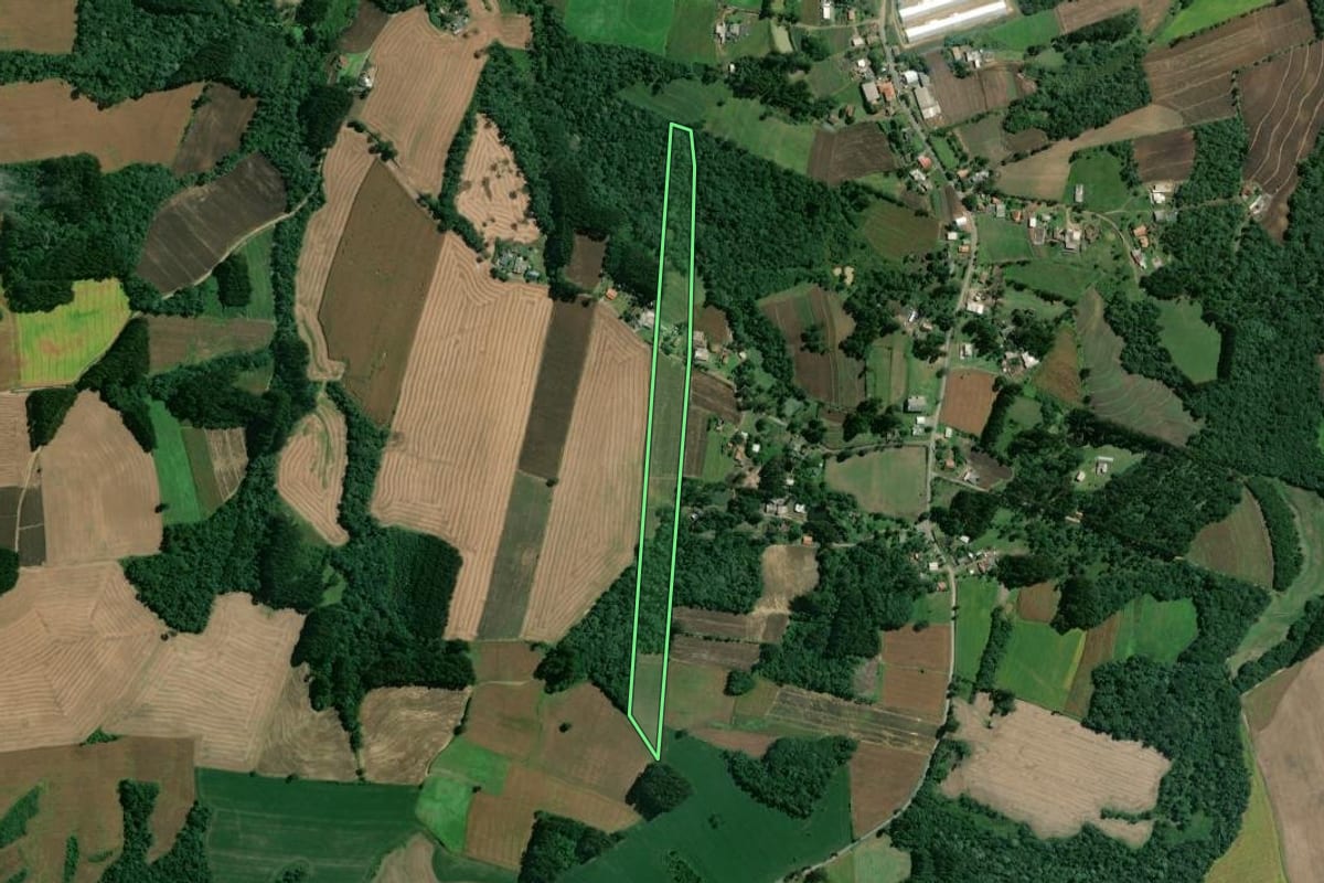Imagem de satélite do imóvel rural em Mafra (SC), com o contorno declarado no CAR desenhado por cima.