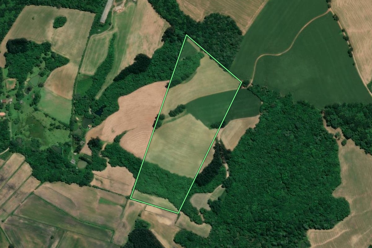 Imagem de satélite do imóvel rural em Mafra (SC), com o contorno declarado no CAR desenhado por cima.