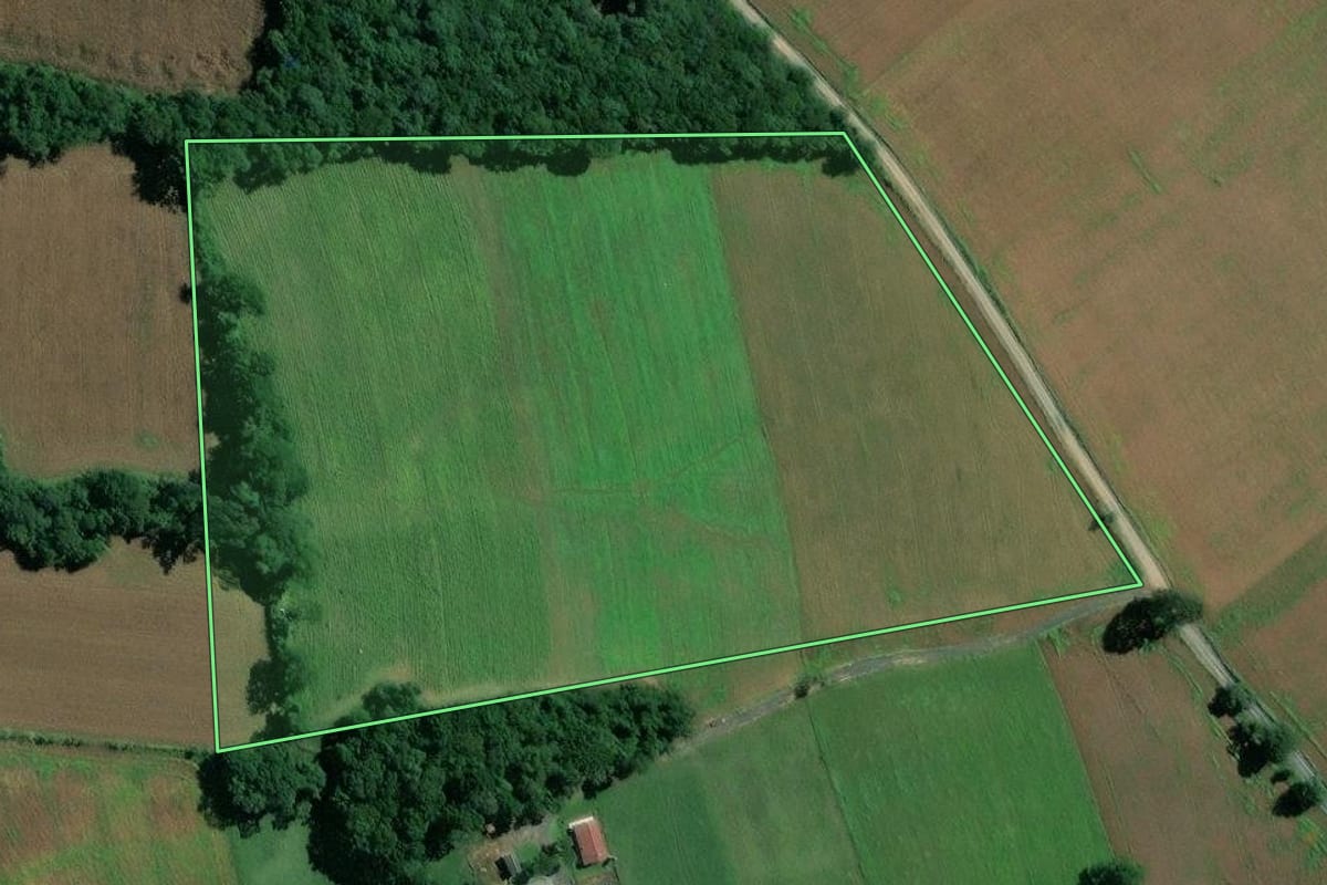 Imagem de satélite do imóvel rural em Mafra (SC), com o contorno declarado no CAR desenhado por cima.