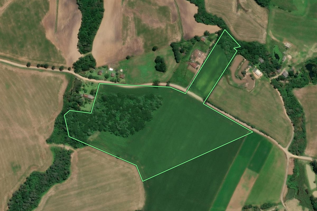 Imagem de satélite do imóvel rural em Mafra (SC), com o contorno declarado no CAR desenhado por cima.