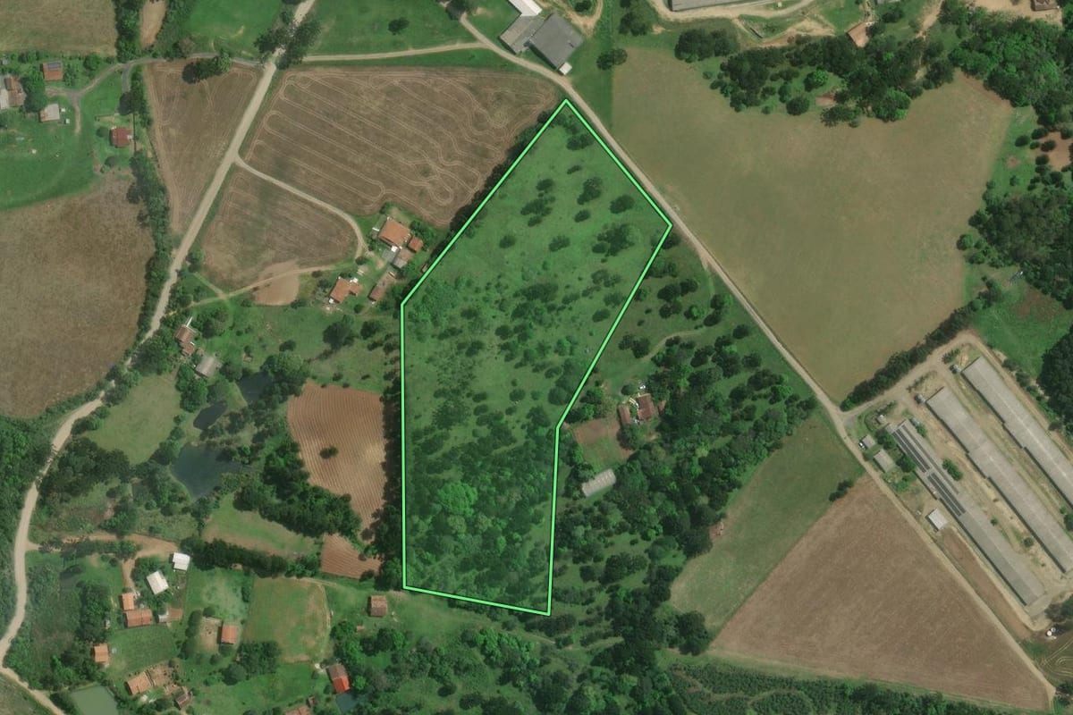 Imagem de satélite do imóvel rural em Mafra (SC), com o contorno declarado no CAR desenhado por cima.