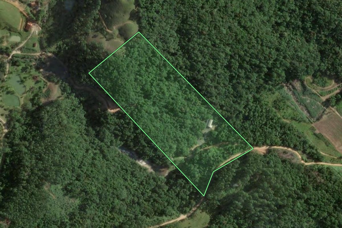 Imagem de satélite do imóvel rural em Major Gercino (SC), com o contorno declarado no CAR desenhado por cima.