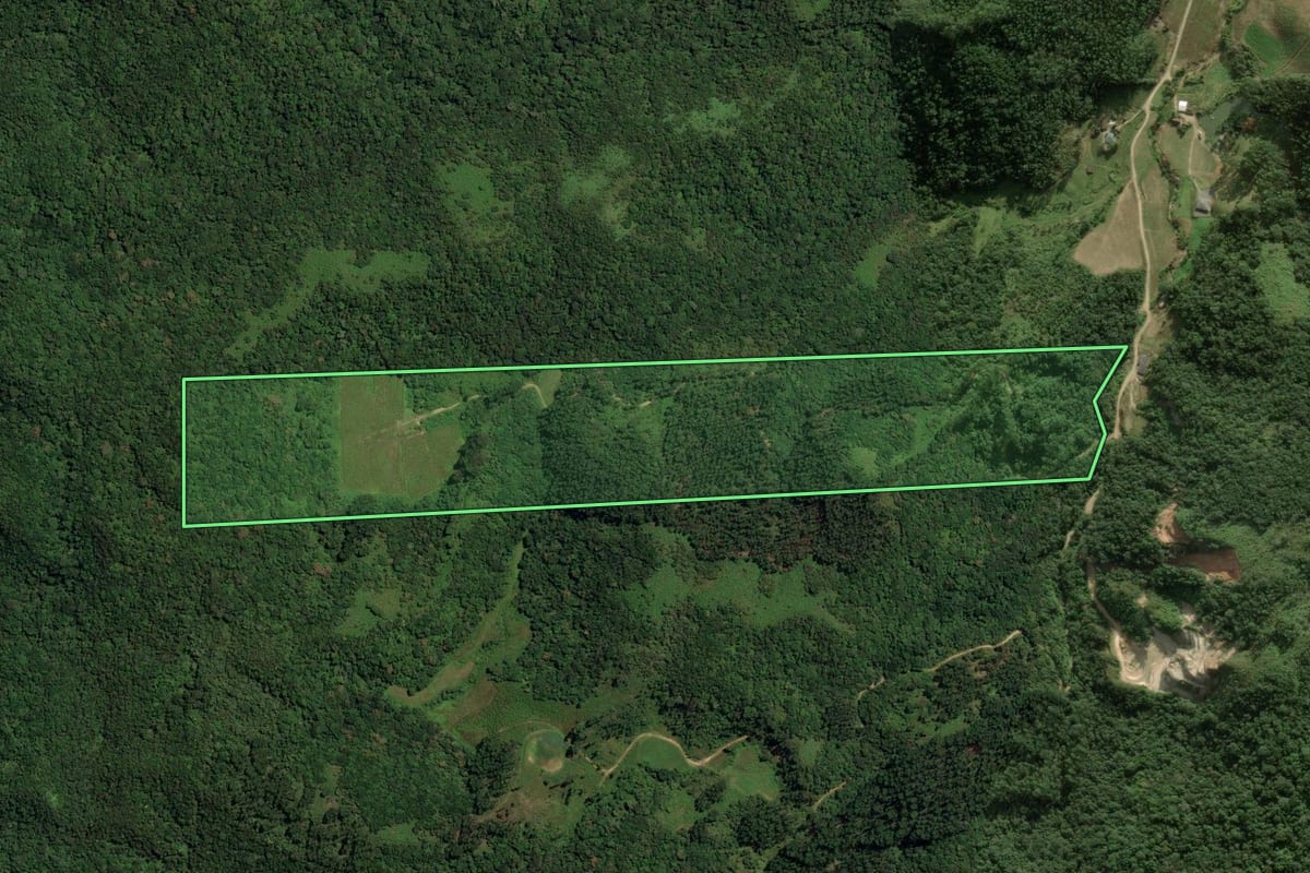 Imagem de satélite do imóvel rural em Major Gercino (SC), com o contorno declarado no CAR desenhado por cima.