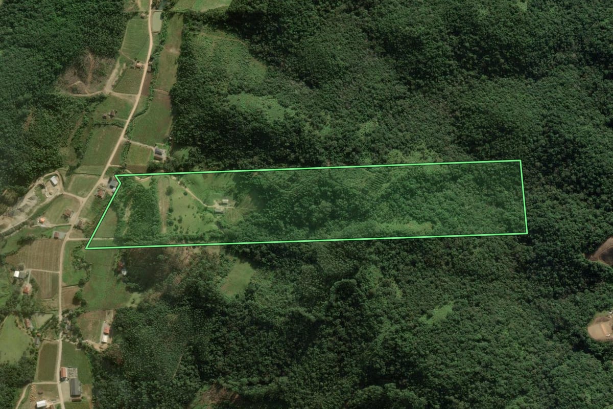 Imagem de satélite do imóvel rural em Major Gercino (SC), com o contorno declarado no CAR desenhado por cima.